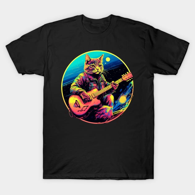 Cat Playing Guitar Funny Cat With Guitar Cute Cat Guitar T-Shirt by OscarVanHendrix